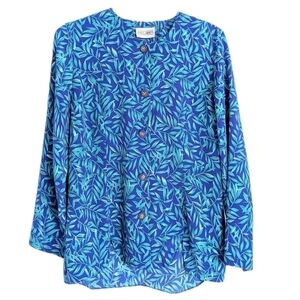 Vintage D'allaird's blue green leafs plant blouse size Large T7